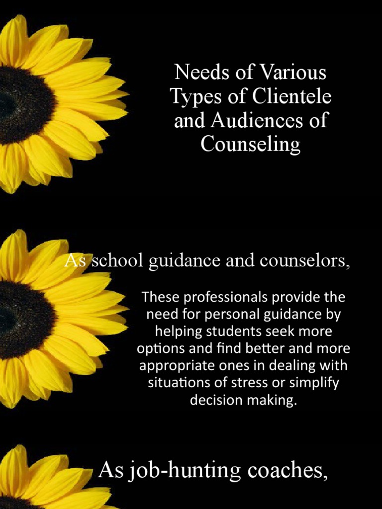 Needs of Various Types of Clientele and Audiences of Counseling PDF