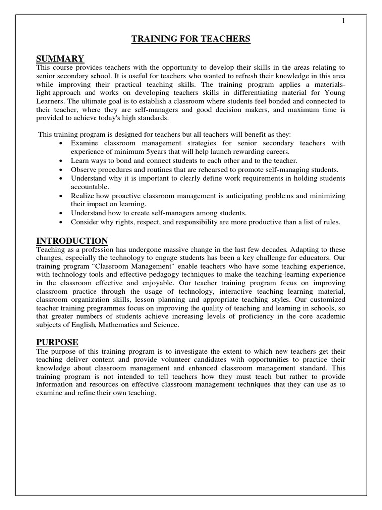Teacher's Training | PDF | Classroom Management | Teachers