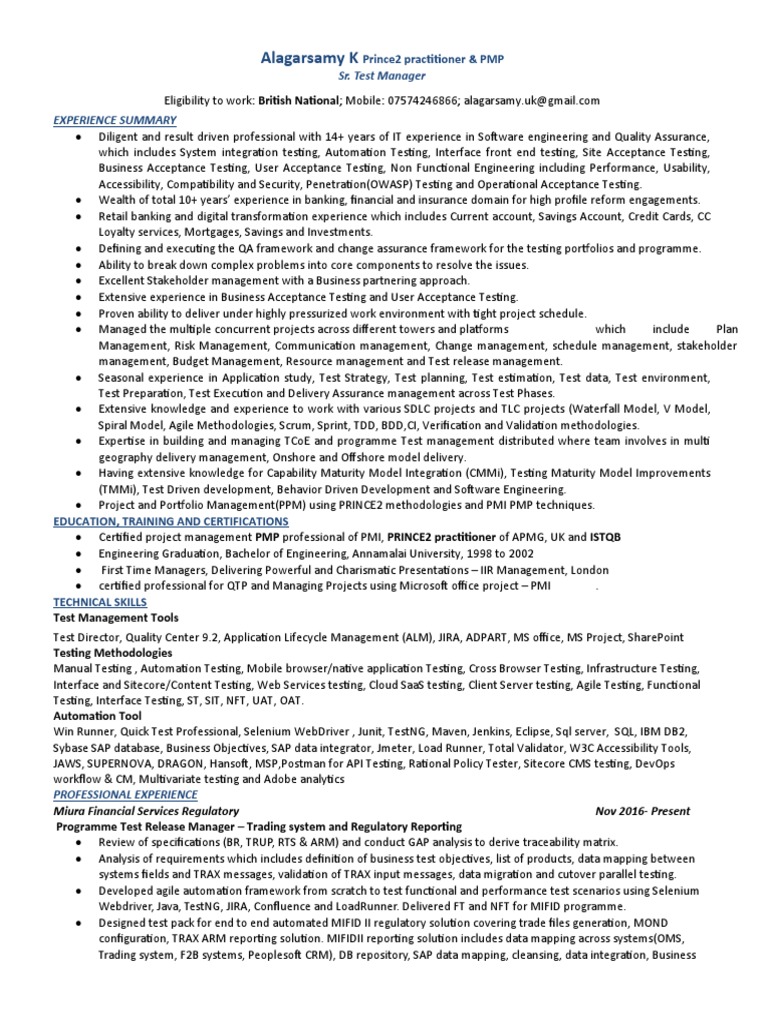 Alagarsamy K - Test Manager Profile | PDF | Agile Software Development ...