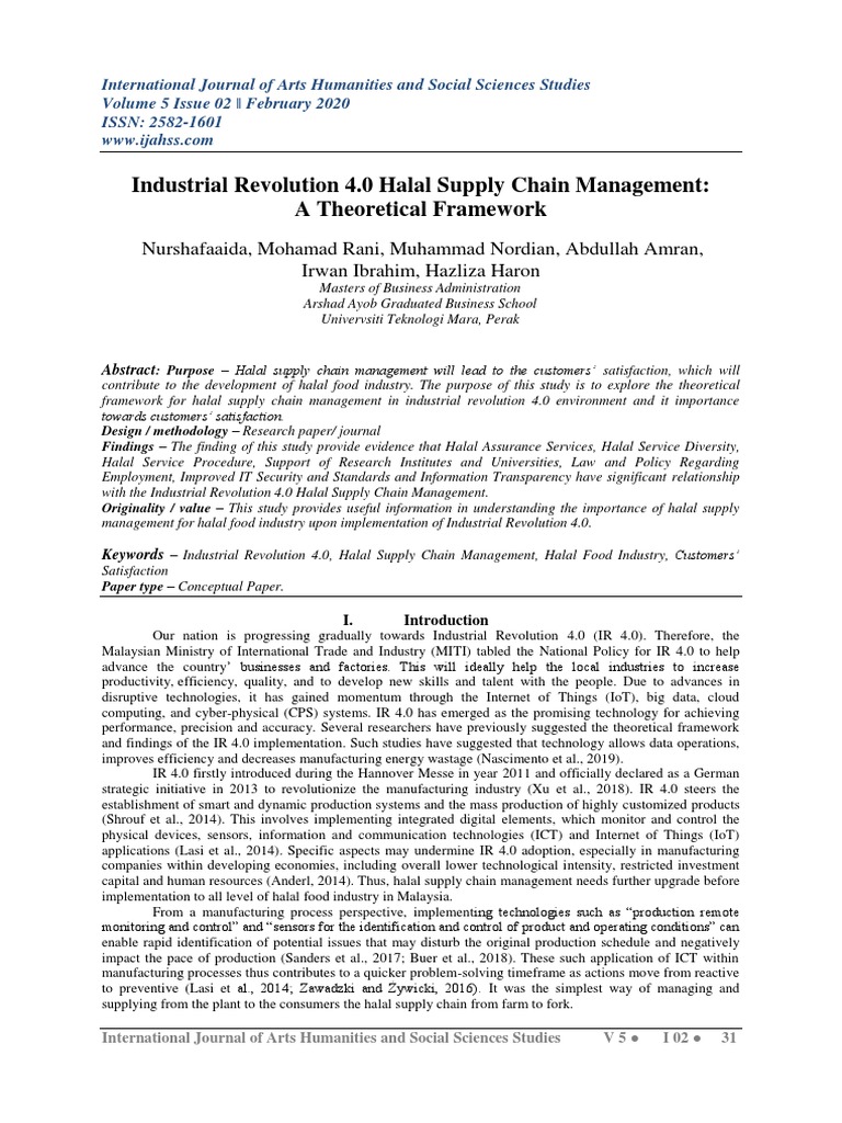 Halal Supply Chain in IR 4.0 Framework | PDF | Supply Chain | Supply ...