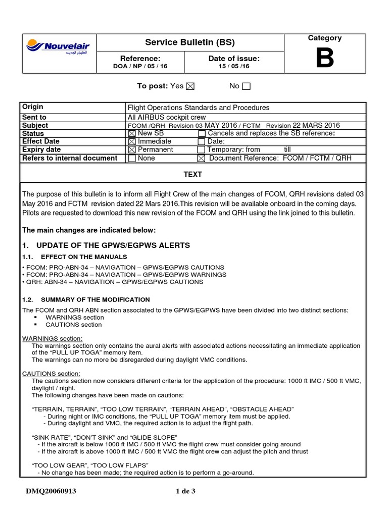 Service Bulletin (BS) Category Aviation Aircraft