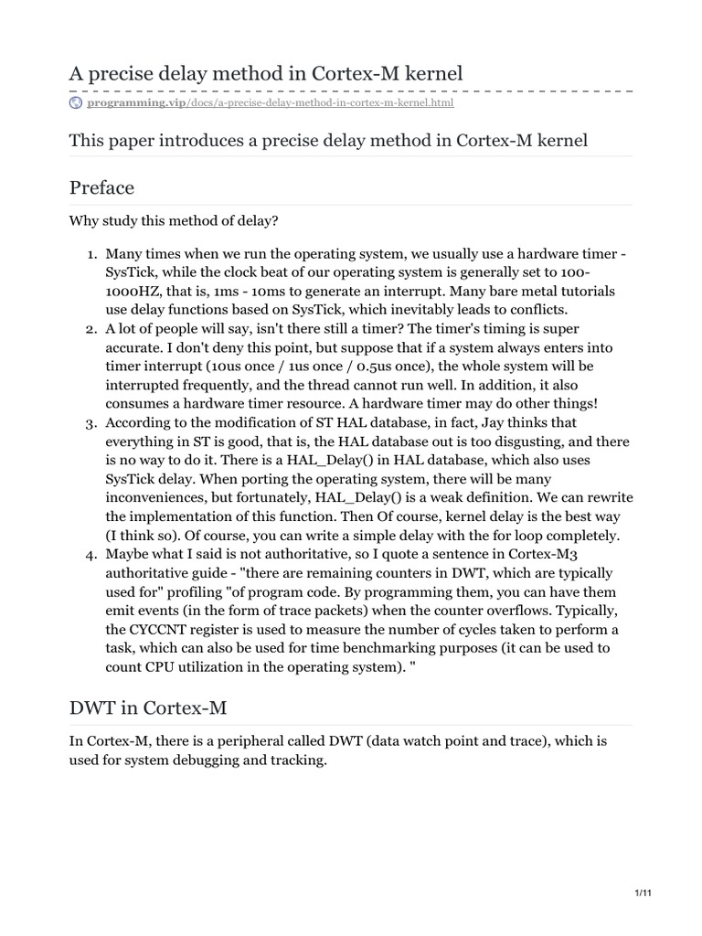 A Precise Delay Method in Cortex-M Kernel | PDF | Computer Engineering ...