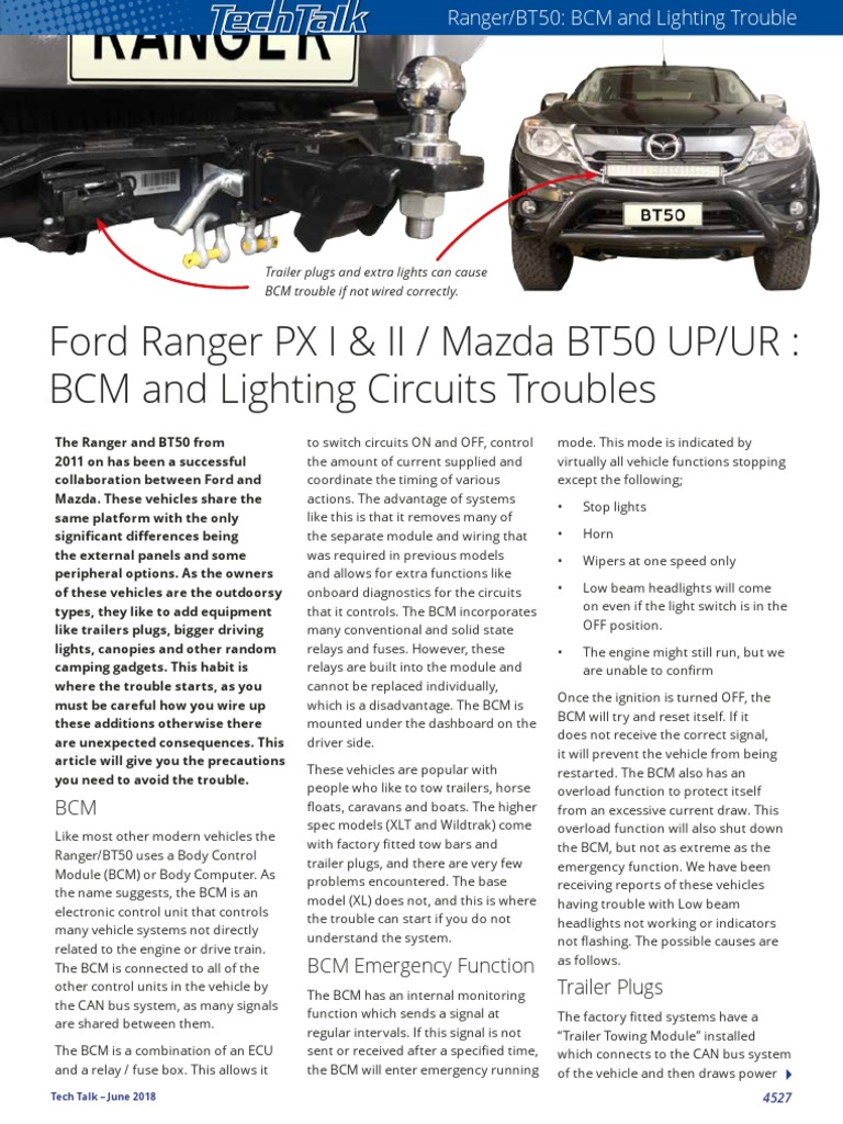 Ford Ranger PX I & II / Mazda BT50 UP/UR BCM and Lighting Circuits