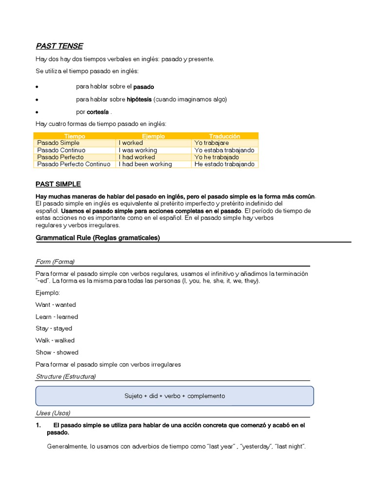 Uso y formación del pasado simple en inglés | PDF | Verbo | Morfología