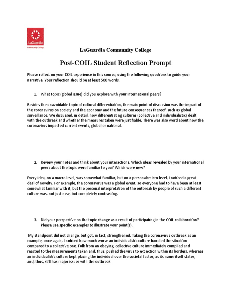 COIL Experience Reflection on COVID-19 | PDF | Human Communication ...