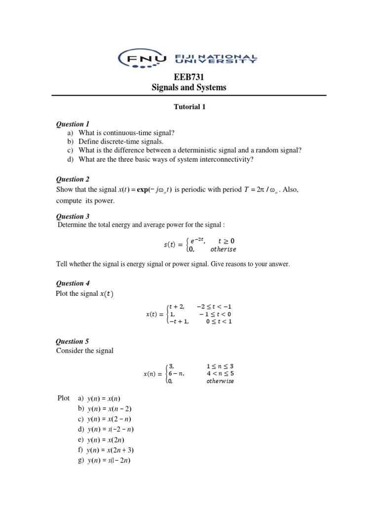Signals and Systems Tutorial 1 | PDF