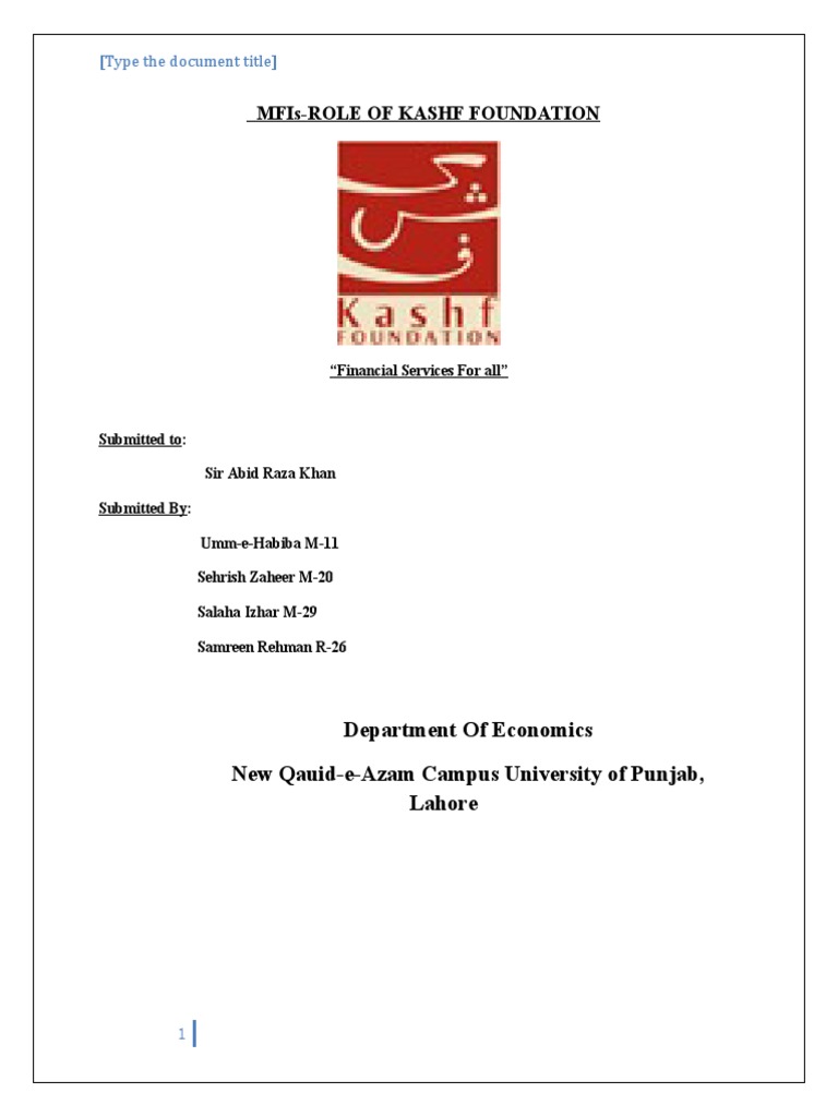 MfisRole of Kashf Foundation Department of Economics New QauideAzam