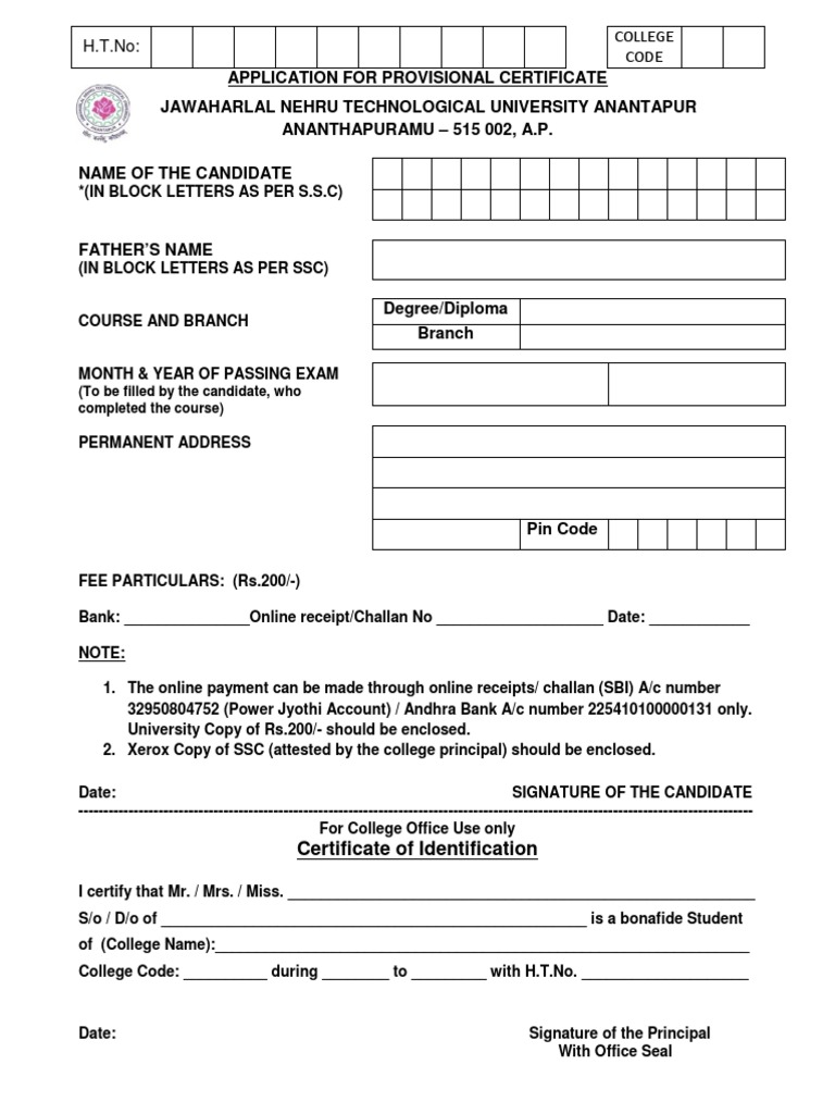 Application Form For Provisional Degree Certificate | PDF | Career ...