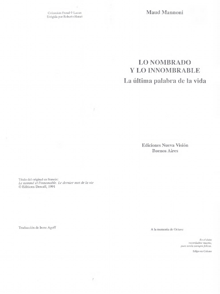 Lo Nombrado y Lo Innombrable - Vejez y Muerte - Maud Mannoni | PDF ...