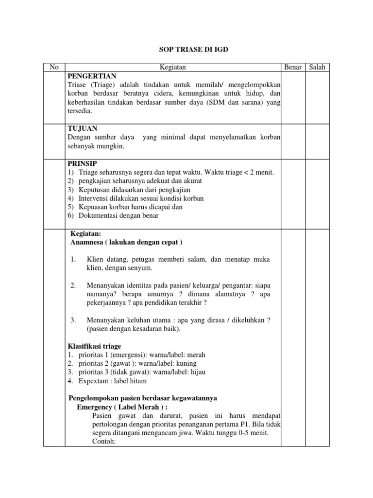 SOP Triase IGD: Klasifikasi dan Prosedur | PDF | Pengembangan Diri ...