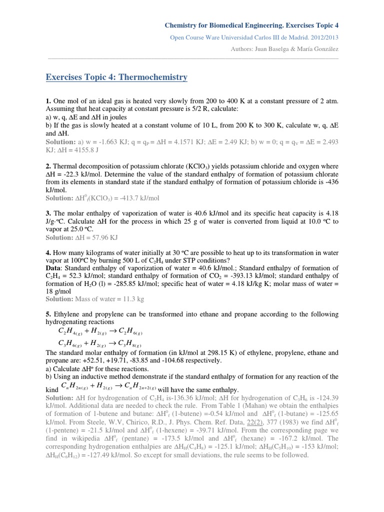 Thermochemistry Exercises for Engineers | PDF | Ammonia | Enthalpy