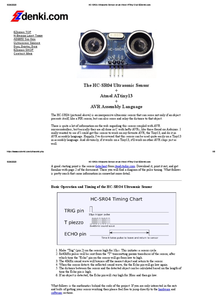 HC-SR04 Ultrasonic Sensor On An Atmel ATtiny13 at PDF | PDF ...