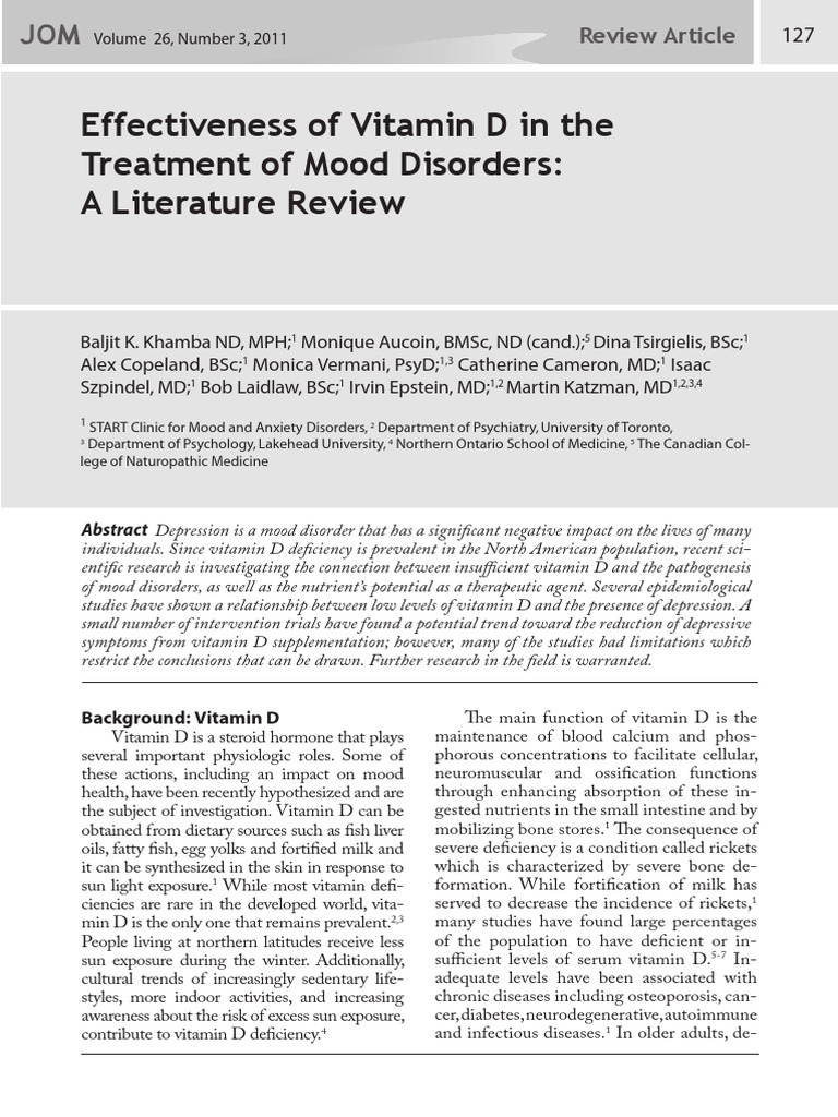 Effectiveness of Vitamin D in The Treatment of Mood Disorders A
