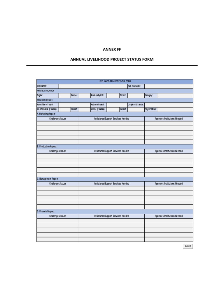 Annual Livelihood Project Status Form | PDF | Career & Growth | Finance ...