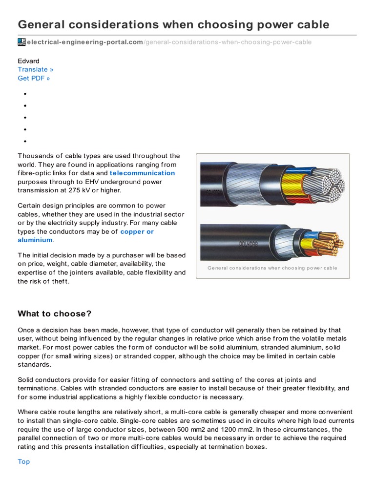 General Considerations When Choosing Power Cable Translate Get PDF PDF Electrical Conductor