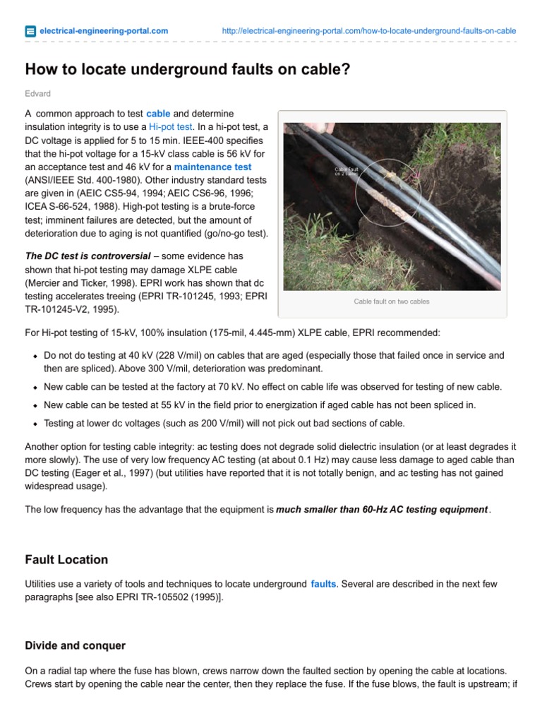 How To Locate Underground Faults On Cable? PDF Fuse (Electrical) Transformer