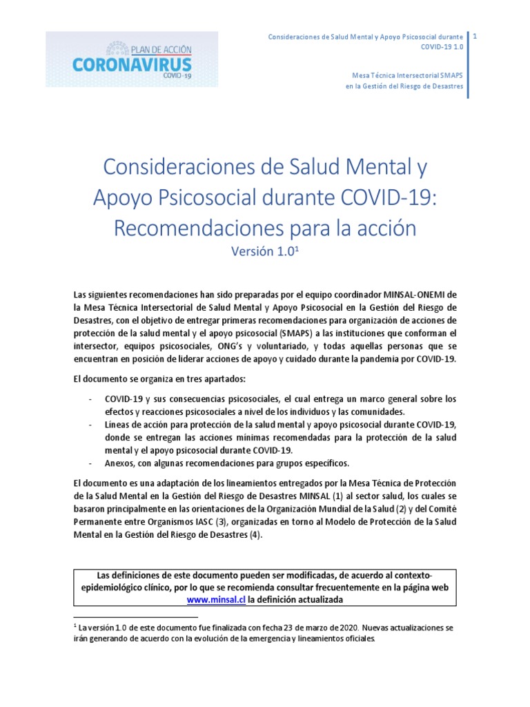 Consideraciones de Salud Mental y Apoyo Psicosocial Durante COVID-19 ...