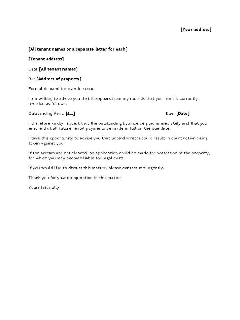 Demand for Overdue Rent Notice | PDF