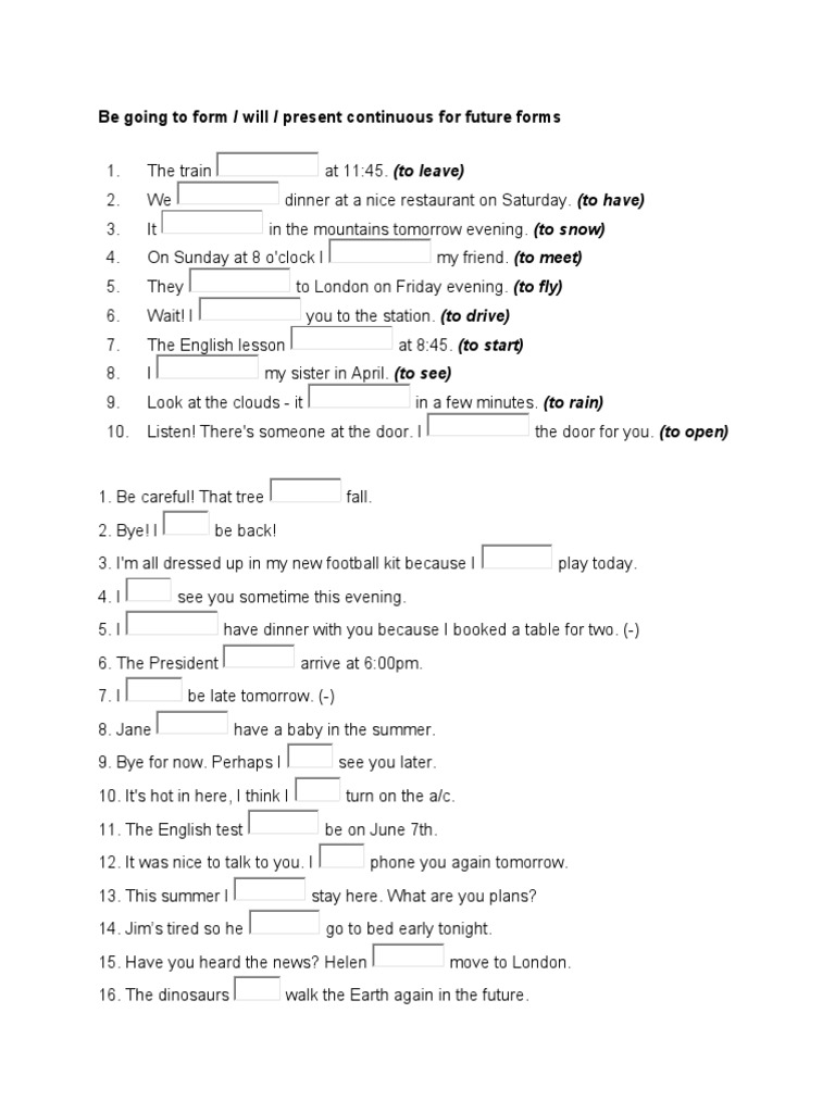 Be Going To Form / Will / Present Continuous For Future Forms | PDF