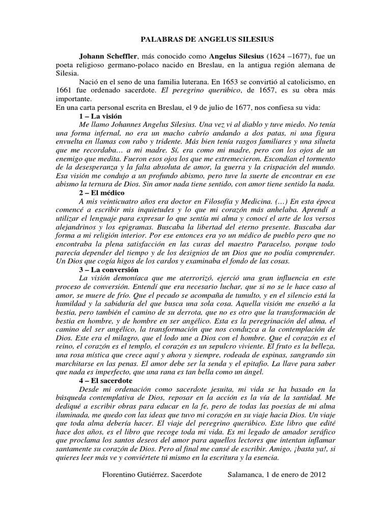 Angelus Silesius - Palabras PDF | PDF | Creencia religiosa y doctrina ...