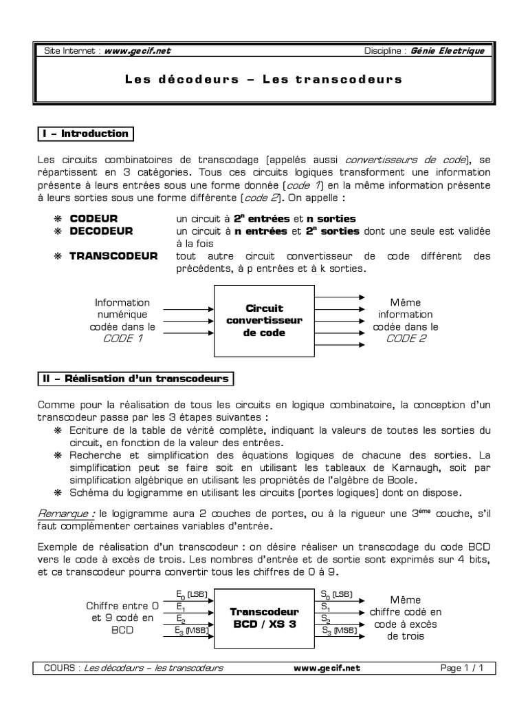 Conception de Transcodeurs Logiques | PDF | Décimal codé binaire ...