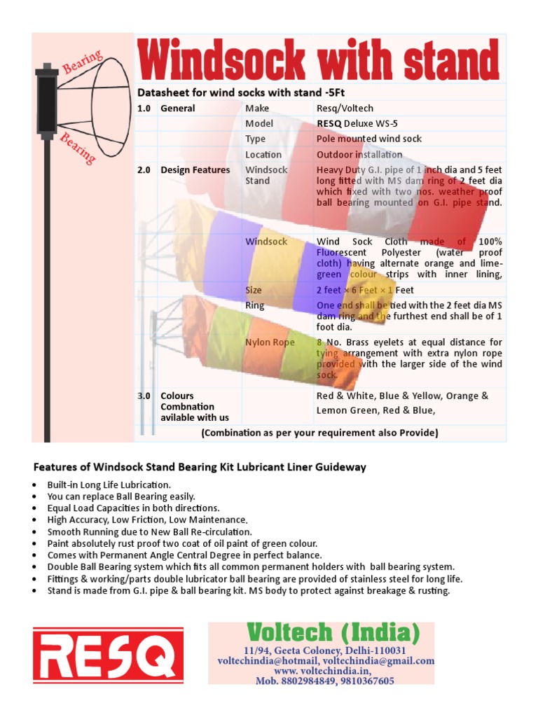 Wind Sock Stand (Double Ball Bearing) GI (5 FT) PDF Bearing