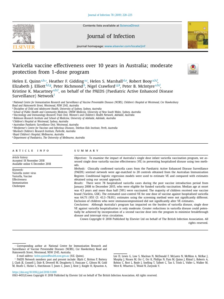 Varicella Vaccine Effectiveness Over 10 Years in Australia - 2019 ...
