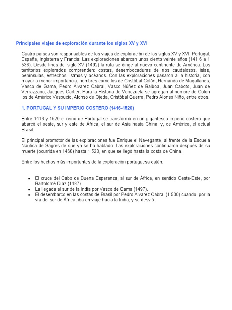 Viajes de exploración del siglo XV y XVI | PDF | Cristobal colon ...