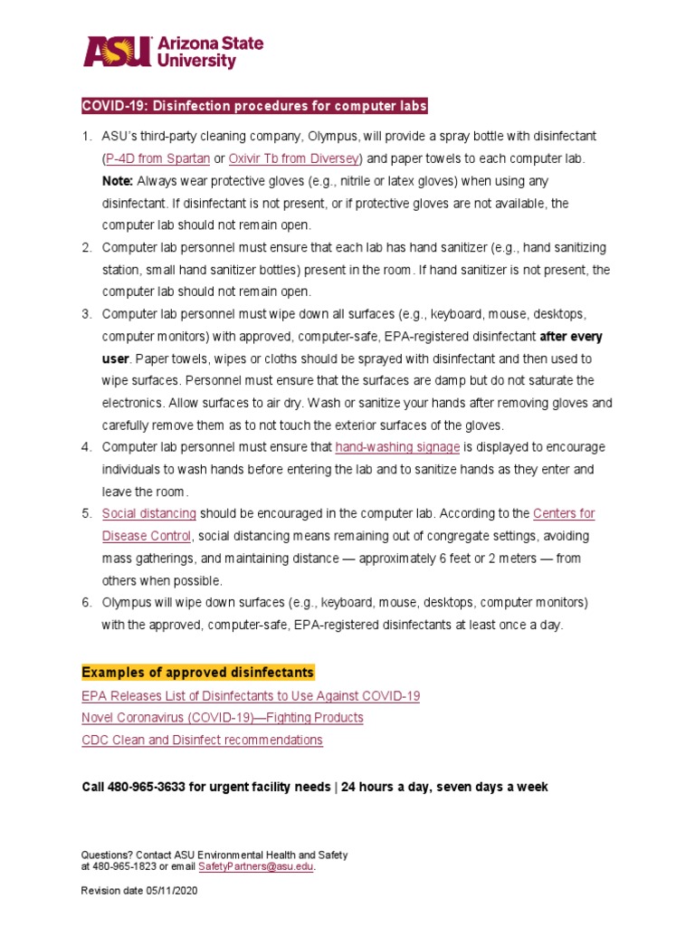 COVID19 Disinfection Procedures For Computer Labs Examples of