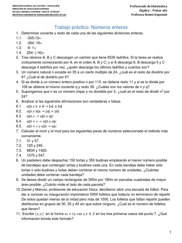 Problemas de Álgebra y Divisibilidad | PDF | División (Matemáticas ...