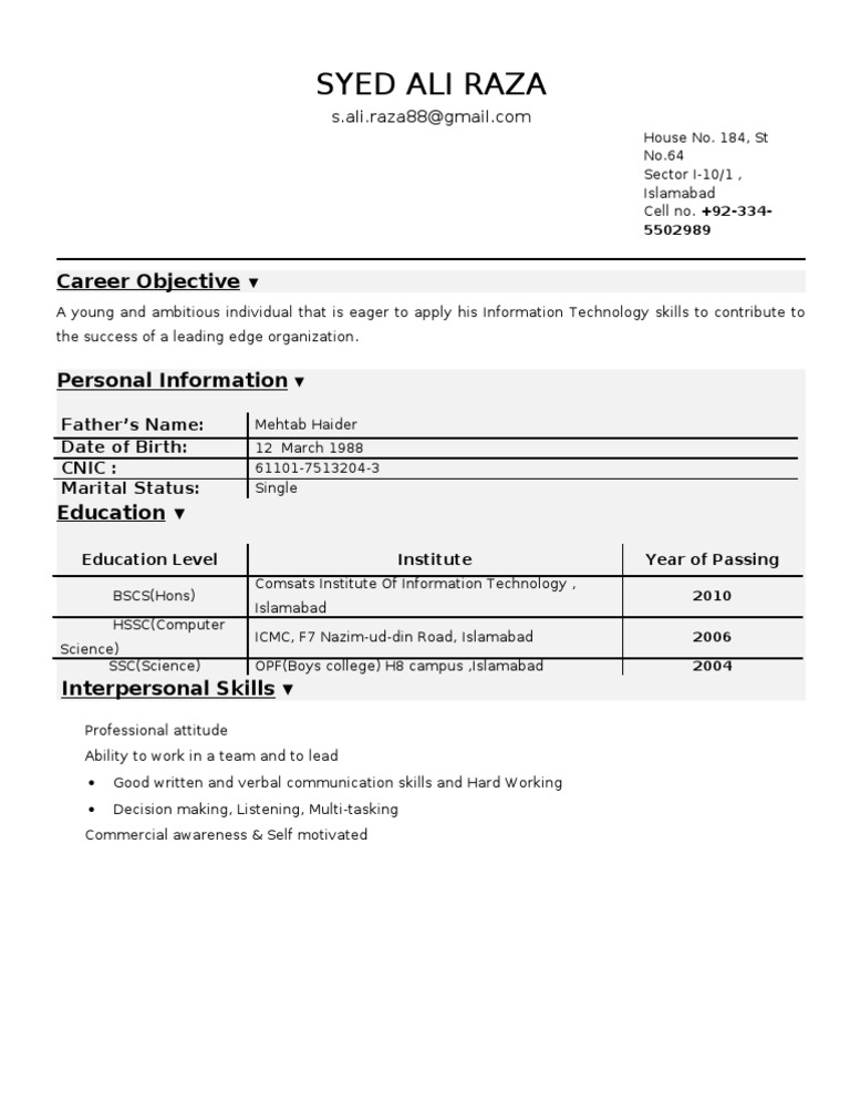 IT Graduate Resume of Syed Ali Raza | PDF