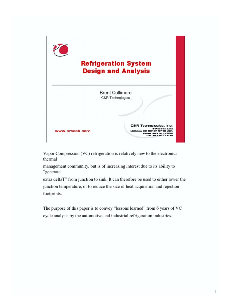 Refrigeration System Design and Analysis Brent Cullimore PDF Heat