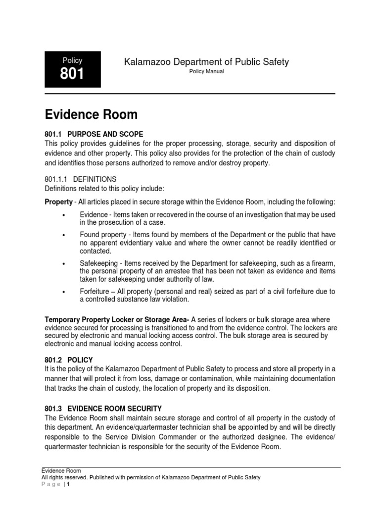 Evidence Room: Kalamazoo Department of Public Safety | PDF | Property ...