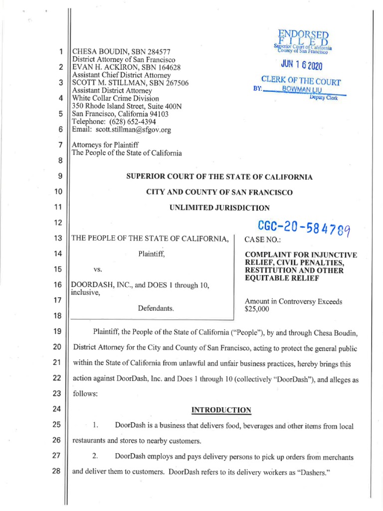 DoorDash Complaint PDF