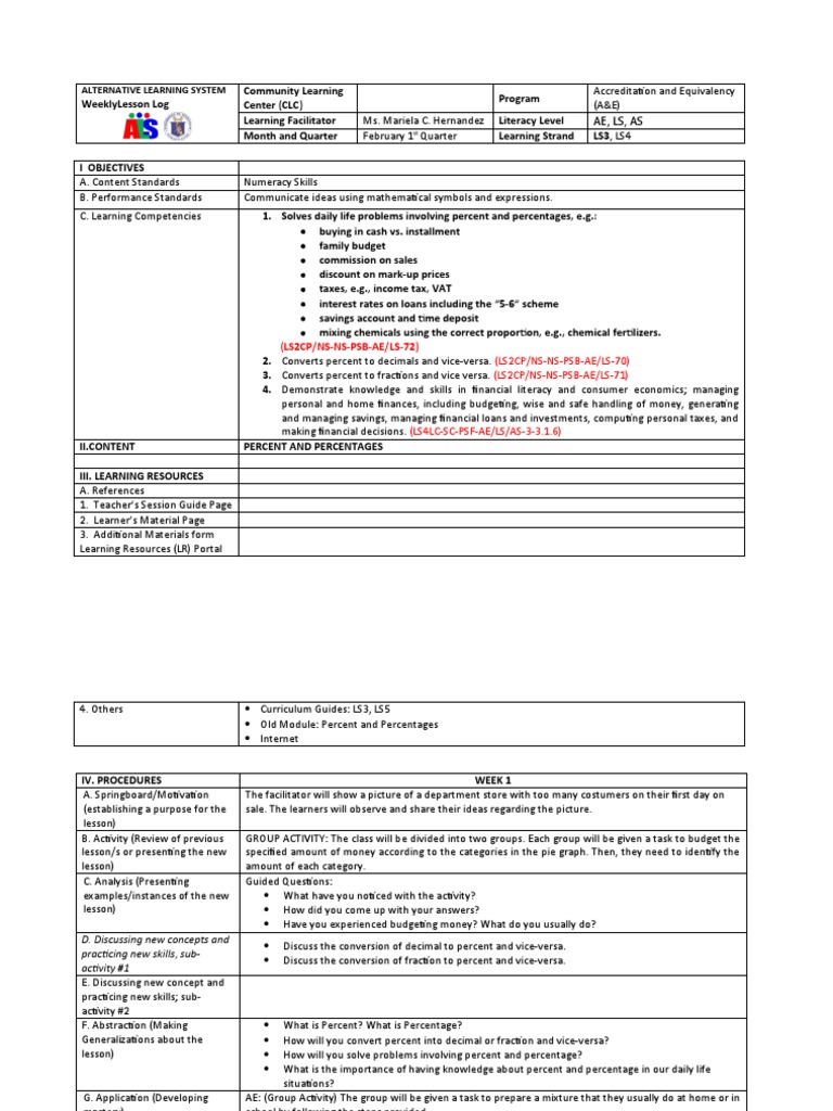 Alternative Learning System: Ae, LS, As | PDF | Percentage | Taxes