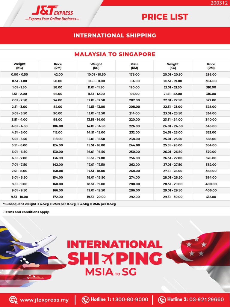 J&T Malaysia Shipping Rates Overview | PDF | Business