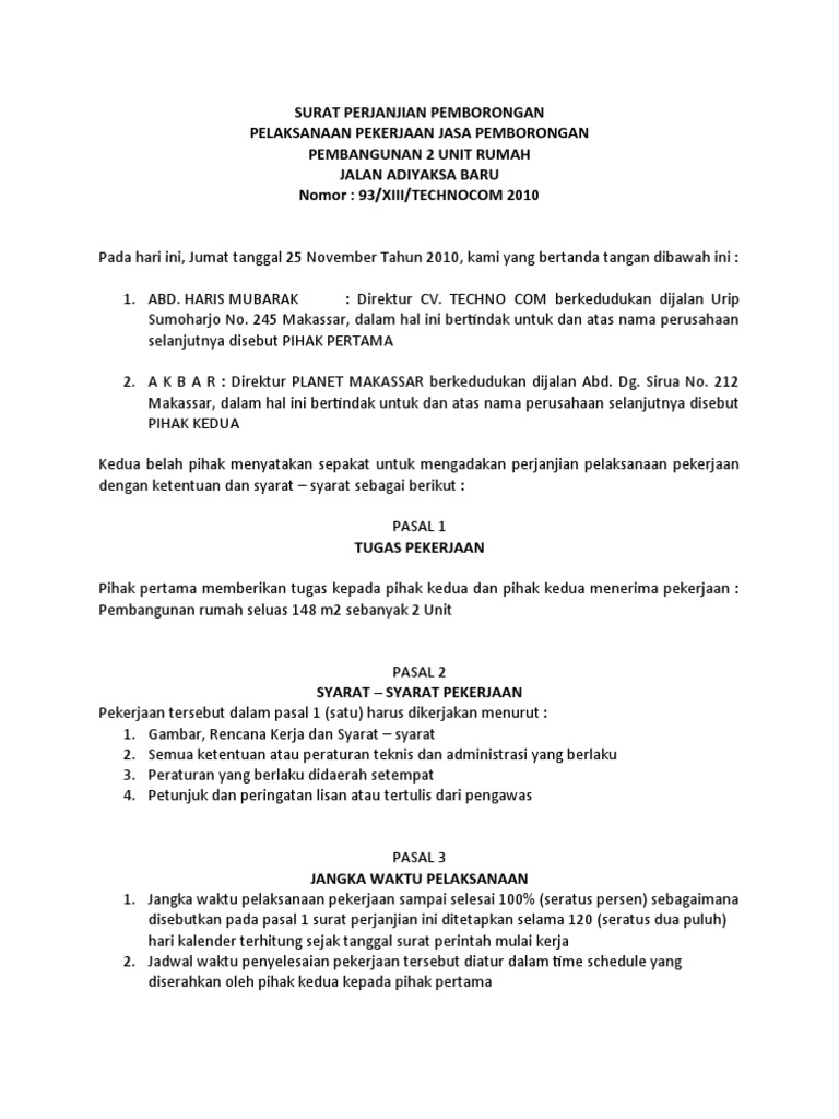 Surat Perjanjian Pemborongan