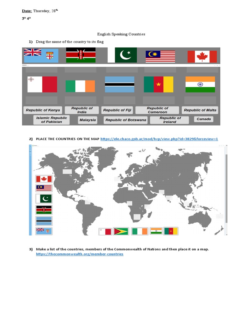 Date: Thursday, 28 3° 4°: English Speaking Countries | PDF | Science ...