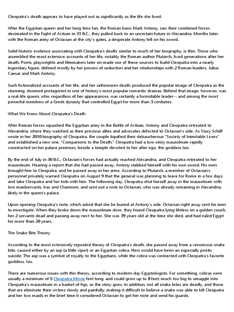 Common Reasons Why Your How Did Cleopatra Die Isn't Working (And How To