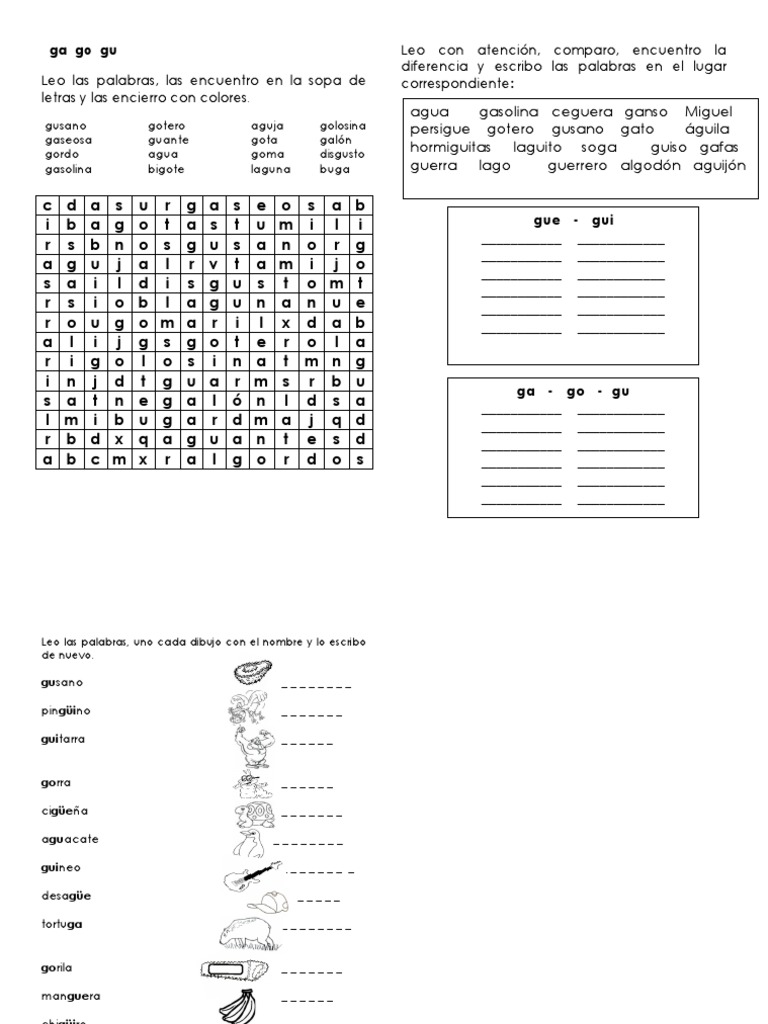 ACTIVIDADES CON Ga Go Gu | PDF