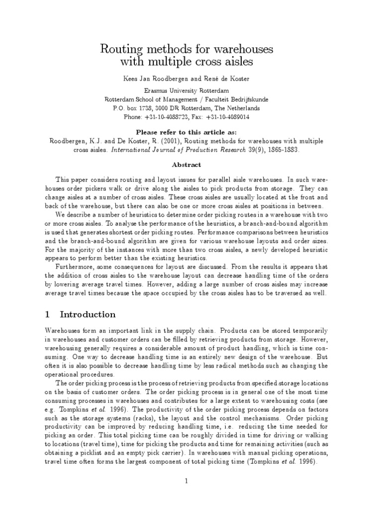 Routing Methods For Warehouses With Multiple Cross Aisles | Download ...