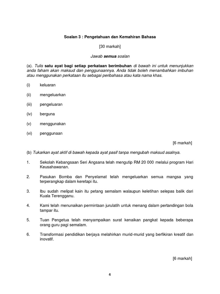 Soalan 3 Pengetahuan Dan Kemahiran Bahasa Jawapan