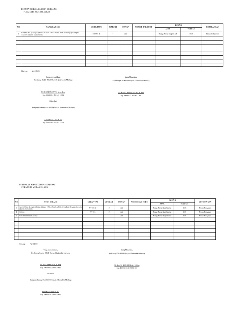 Formulir Mutasi Barang Igd April Pdf