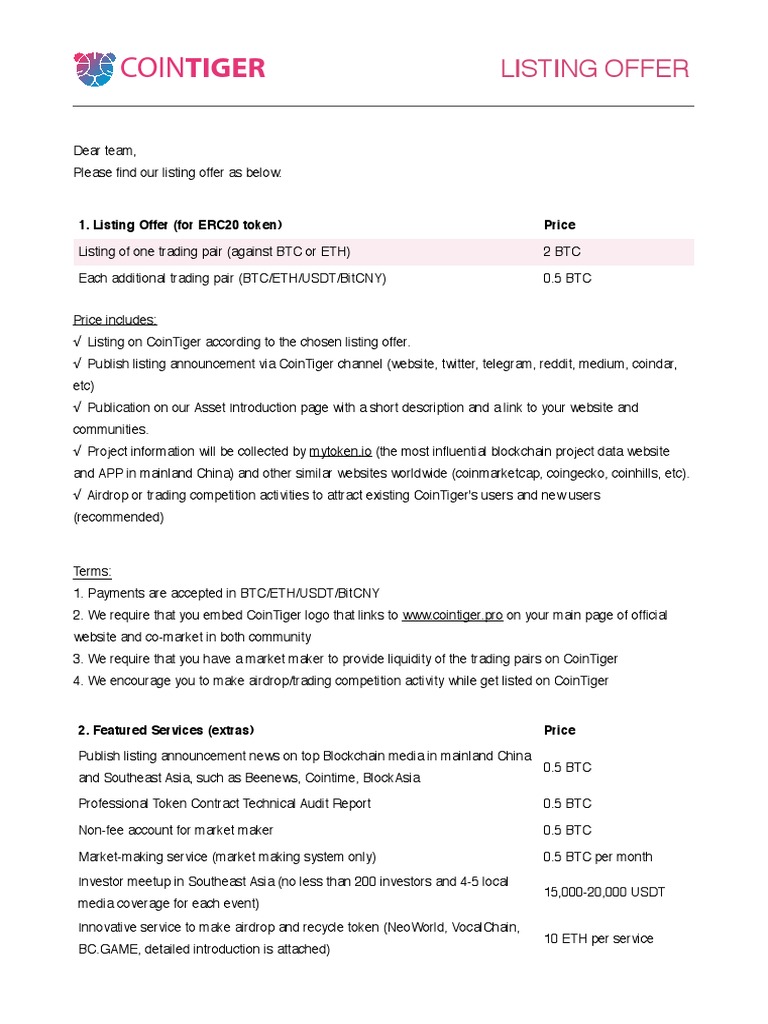 CoinTiger Listing Offer | PDF | Bitcoin | App Store (I Os)