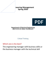 Engineering Management Spring 2020: Department of Electrical Engineering Institute of Space Technoloy