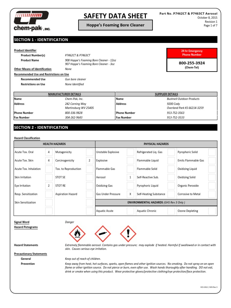 MSDS Foaming Bore Cleaner PDF Personal Protective Equipment Safety