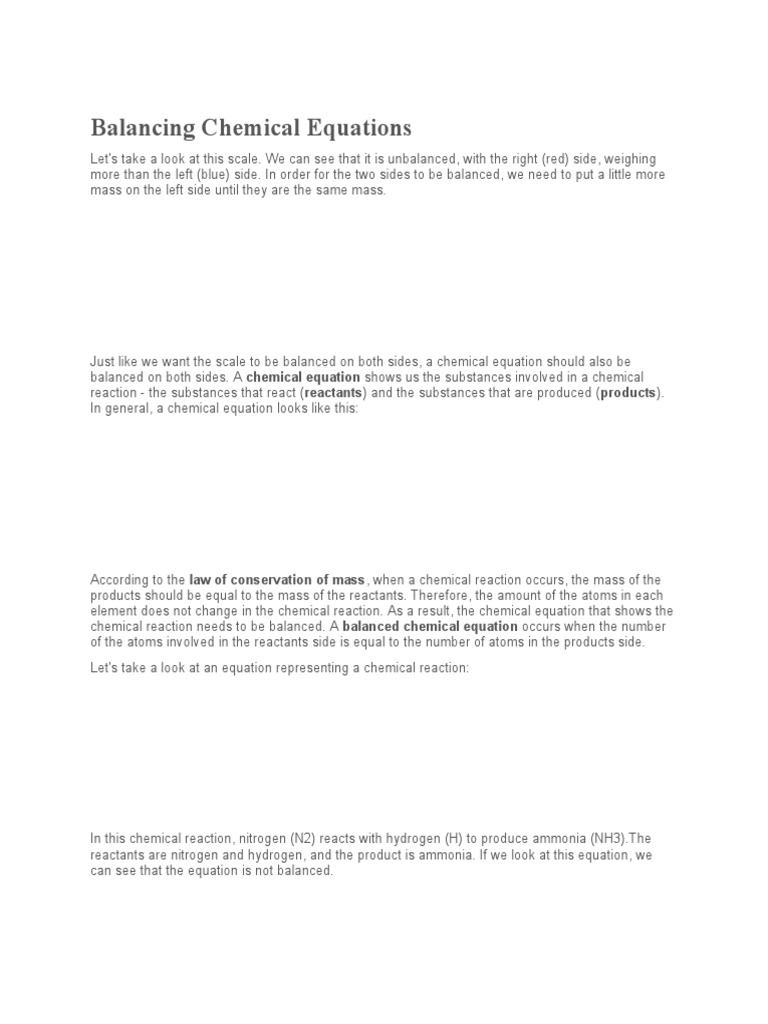 Balancing Chemical Equations Guide | PDF | Chemical Substances ...