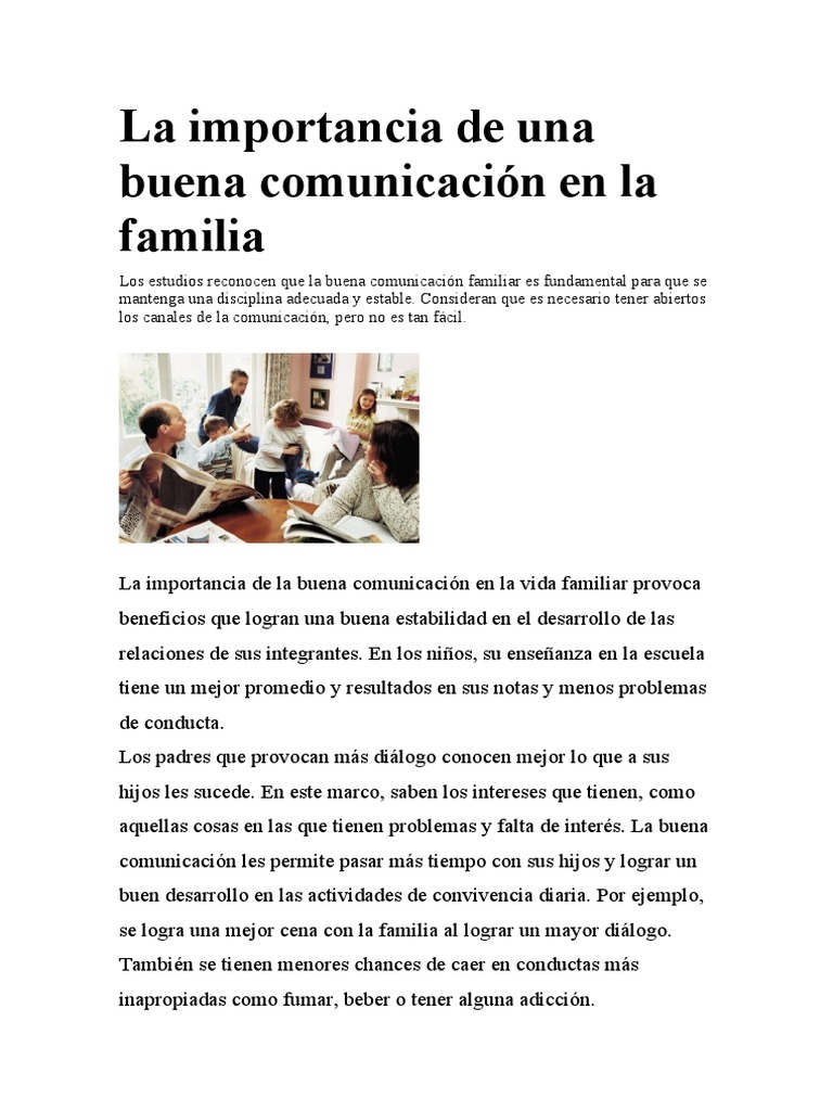 Importancia de la Comunicación Familiar | PDF | Sicología | Ciencias ...
