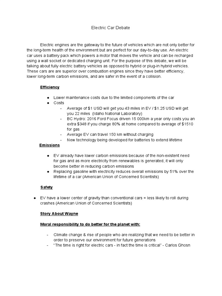 Electric Car Debate PDF PDF Electric Vehicle Electric Car