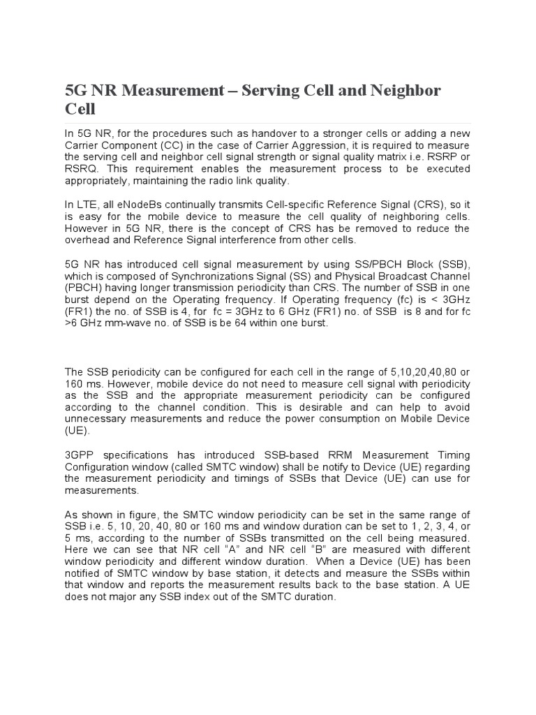 5g Nr Measurement Serving Cell And Neighbor Cell Pdf Radio Data